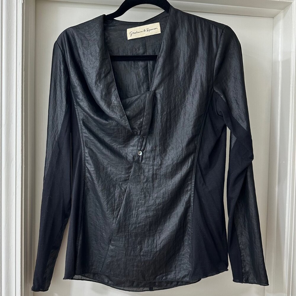 Vintage Graham & Spencer Black Asymmetrical Blouse, Size Small